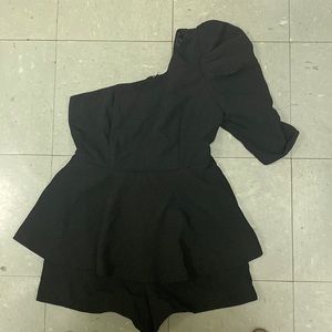 One shoulder skirted romper
